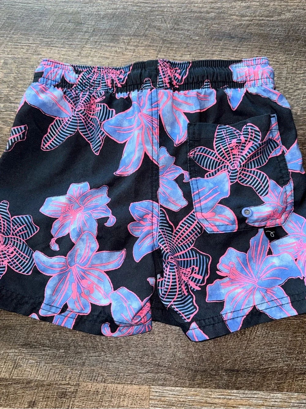 art class Black Swim Trunks with Pink & Blue Floral Print boys size 6/7